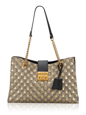 GG Supreme Bees Padlock Small Tote Beige Oro Black