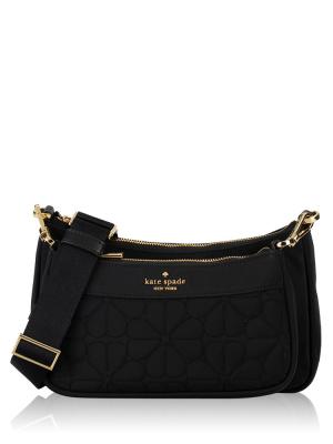 Duet Spade Flower Quilted Nylon Crossbody Black