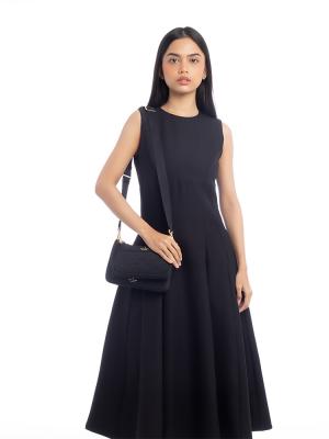 Duet Spade Flower Quilted Nylon Crossbody Black