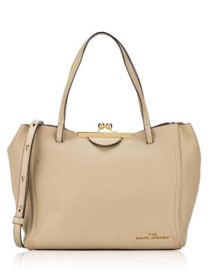 M0016159223 The Kiss Lock Leather Mini Tote Beige
