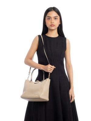 M0016159223 The Kiss Lock Leather Mini Tote Beige