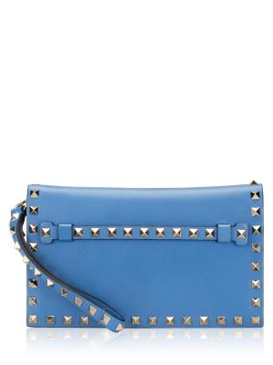 Nappa Rockstud Wristlet Clutch Blue