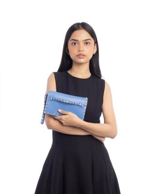 Nappa Rockstud Wristlet Clutch Blue