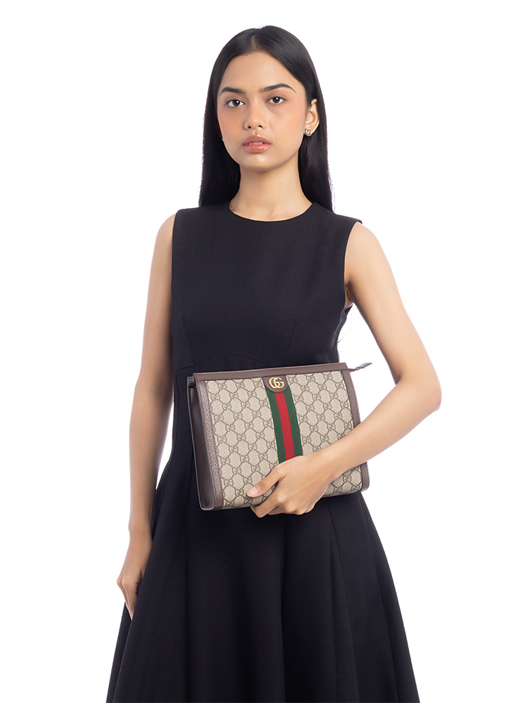 GG Supreme Web Ophidia Pouch Beige Ebony