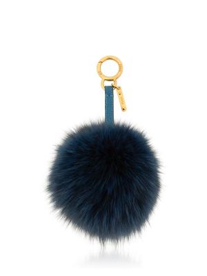 Fox Fur Pom Pom Bag Charm Blue