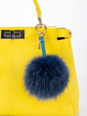 Fox Fur Pom Pom Bag Charm Blue