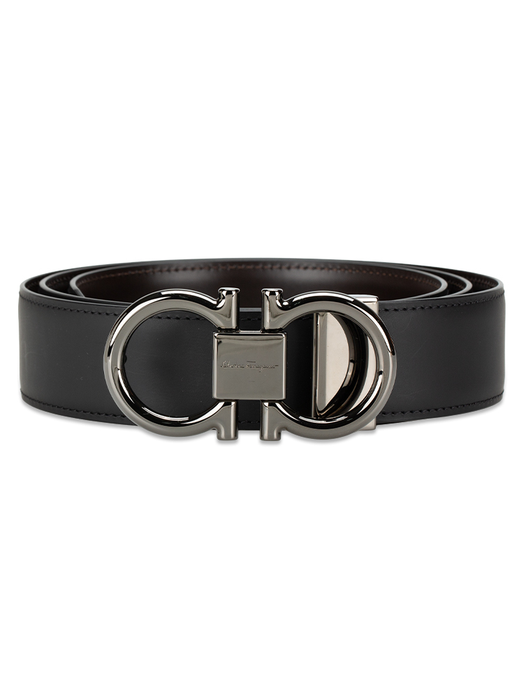 Men Calfskin Gancini Reversible 35mm Belt Black Brown
