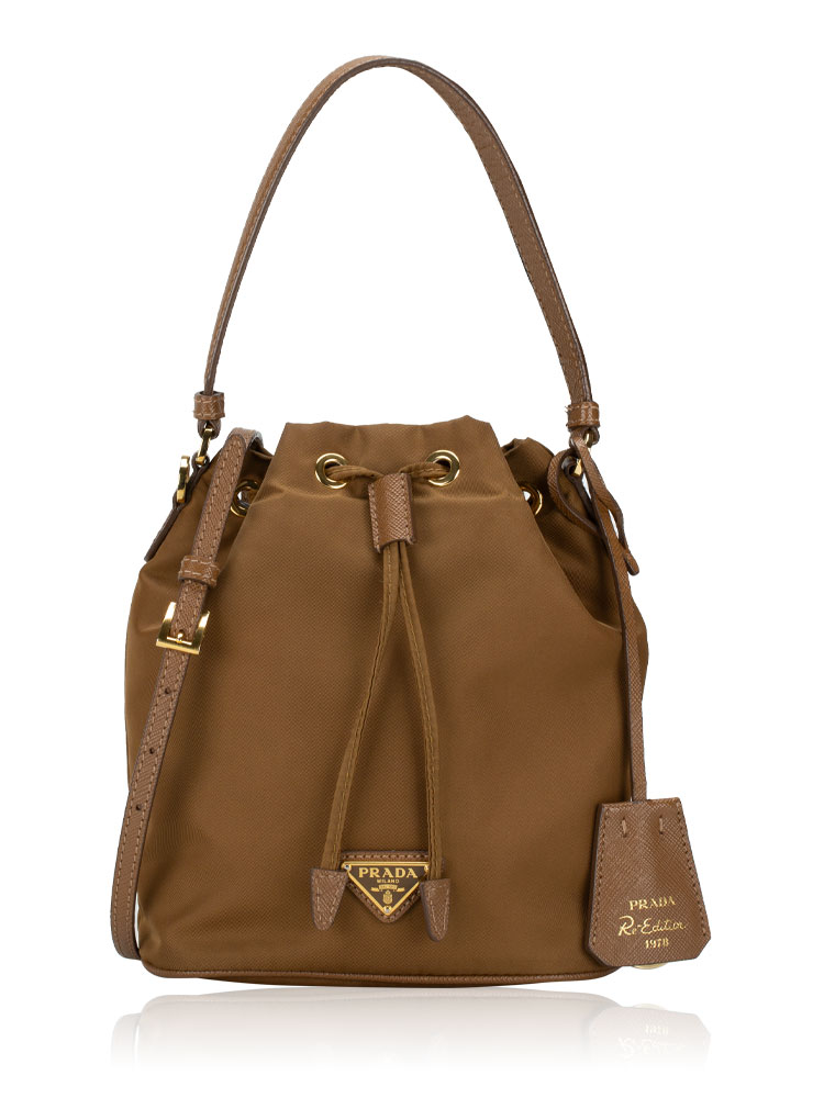 Re-Nylon Saffiano Mini Re-Edition 1978 Bucket Bag Brandy