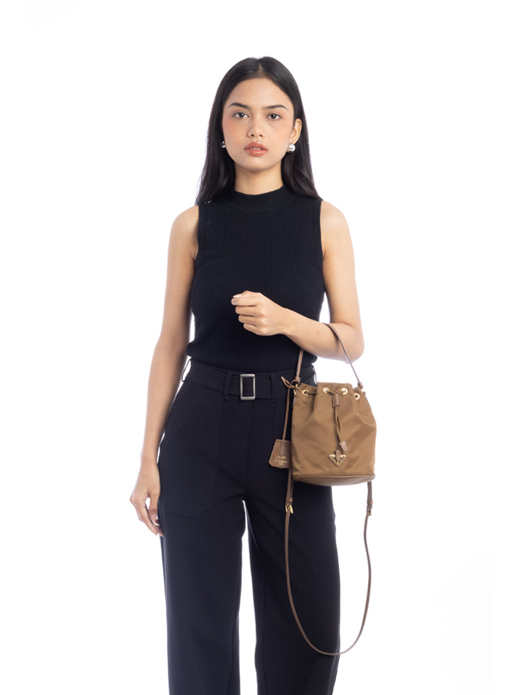 Re-Nylon Saffiano Mini Re-Edition 1978 Bucket Bag Brandy