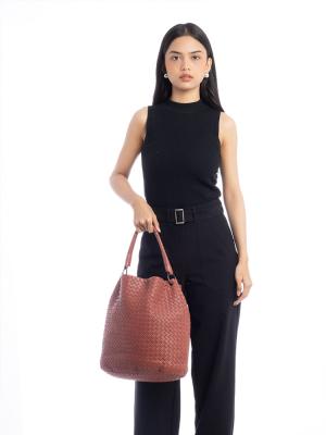 Nappa Intrecciato Medium Bucket Bag Dark Pink