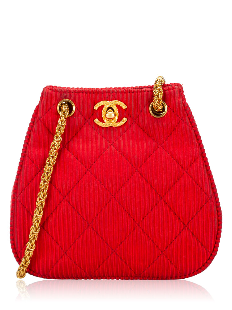 Vintage Textured Silk Satin CC Turnlock Shoulder Bag Red