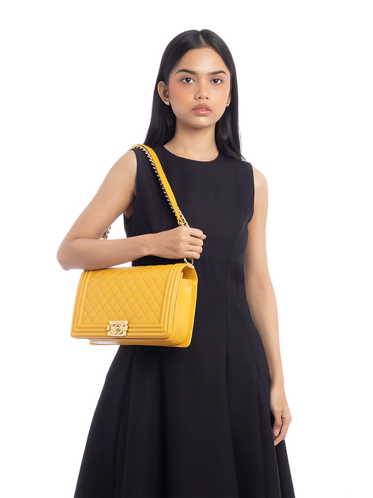 Lambskin New Medium Boy Flap Bag Yellow