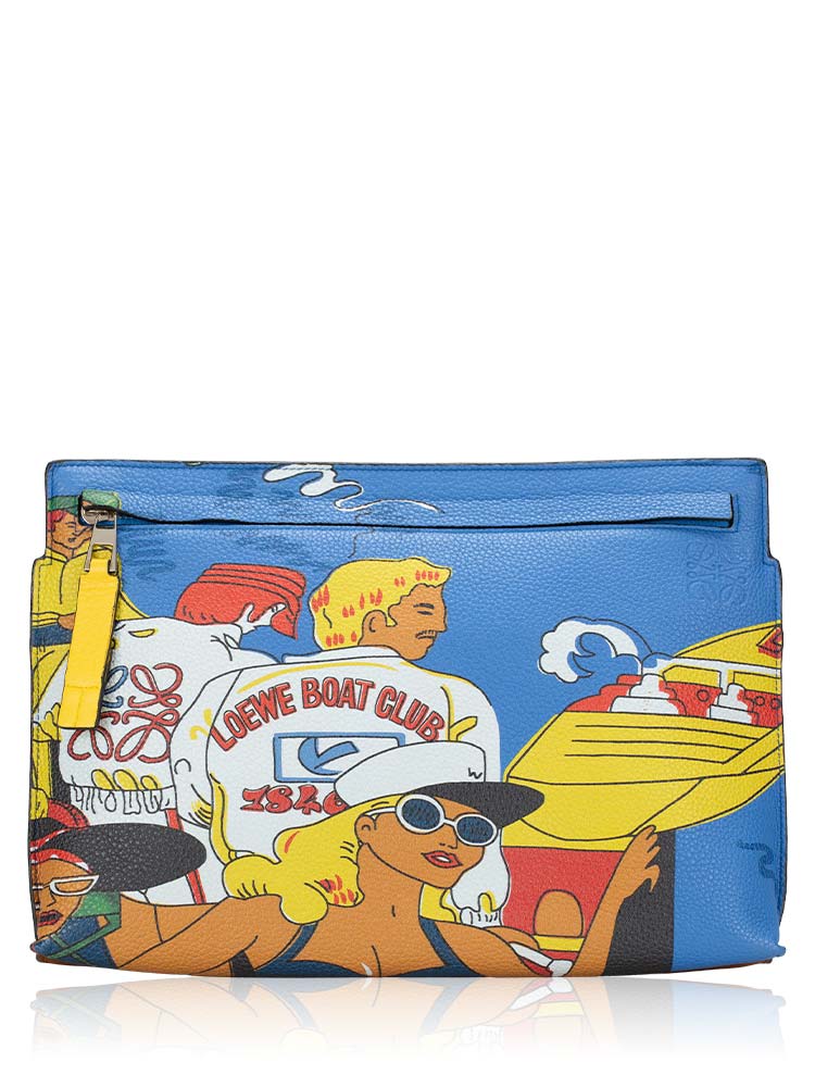 Calfskin Boat Club T Pouch Shoulder Bag Tan Multicolor