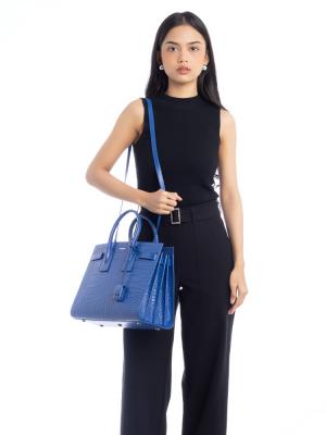 Croco Embossed Small Sac De Jour Royal Blue