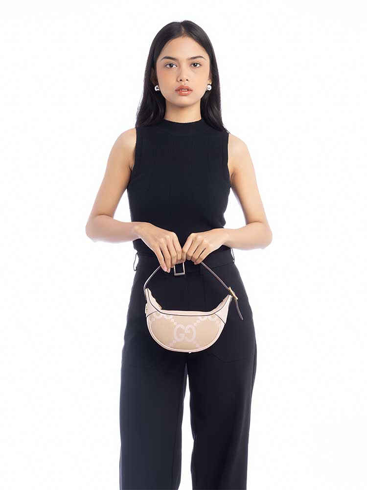 Jumbo GG Ophidia Mini Half Moon Hobo Beige Perfect Pink