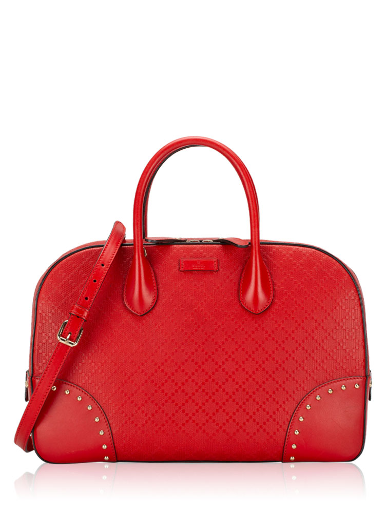 Calfskin Bright Diamante Top Handle Bag Red