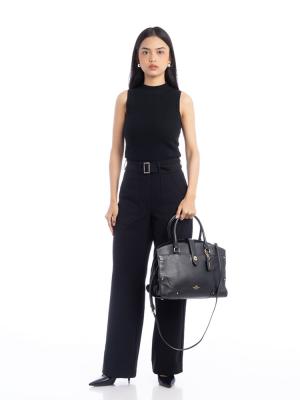 37167 Mercer Grain Leather Satchel Black