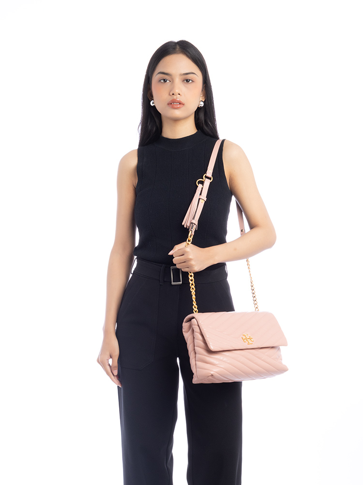 Kira Chevron Flap Shoulder Bag Pink Moon