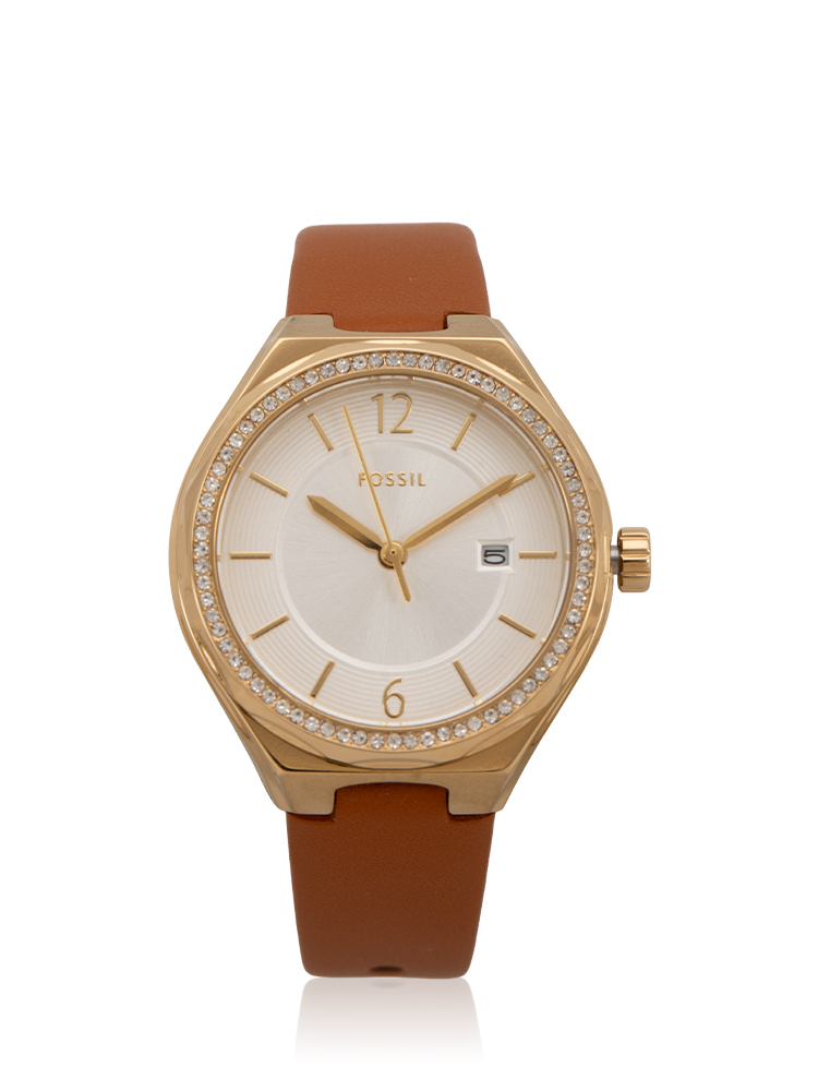 BQ3957 Eevie Leather Strap Watch Brown Gold