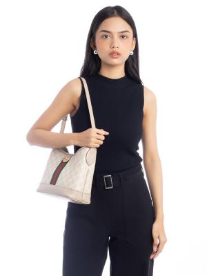 GG Supreme Ophidia Small Shoulder Bag Beige White