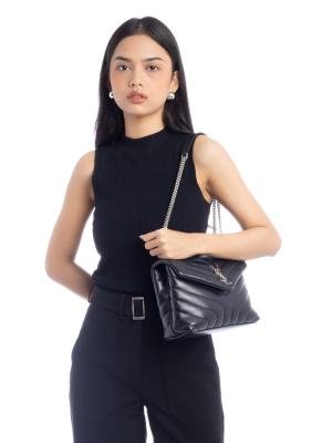 Calfskin Y Monogram Loulou Small Shoulder Bag Black