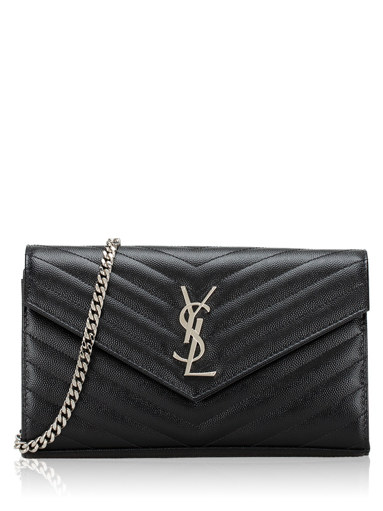 Grain De Poudre Matelasse Monogram 22cm Chain Wallet Black