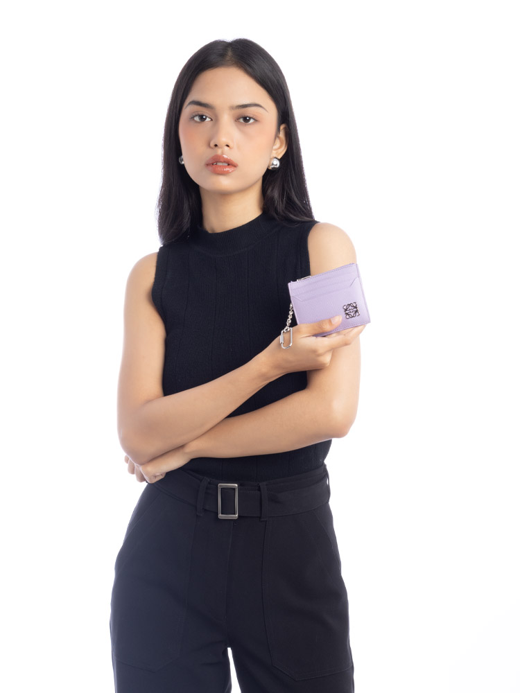 Grained Calfskin Anagram Square Coin Cardholder Dirty Mauve