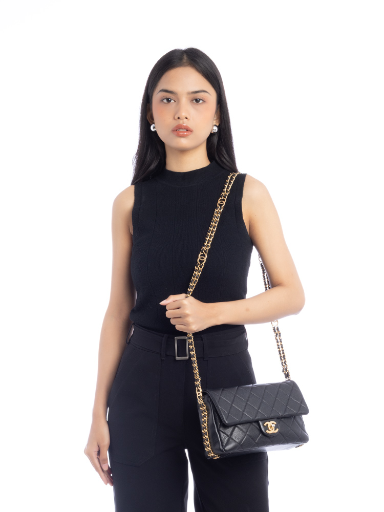 Shiny Caviar C23 CC You Small Flap Bag Black