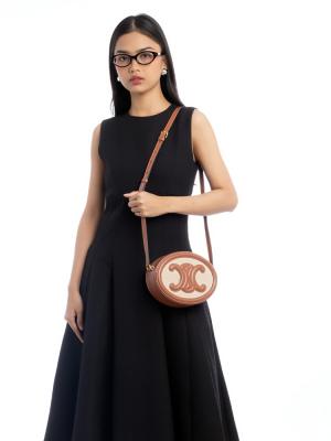 Canvas Calfskin Cuir Triomphe Oval Crossbody Natural Tan