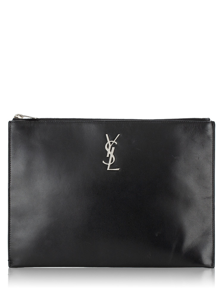 Calfskin Monogram Flat Pouch Black