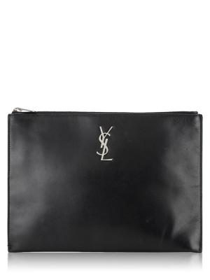 Calfskin Monogram Flat Pouch Black