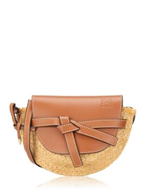 Calfskin Raffia Gate Mini Crossbody Natural Tan