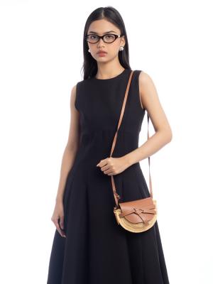 Calfskin Raffia Gate Mini Crossbody Natural Tan