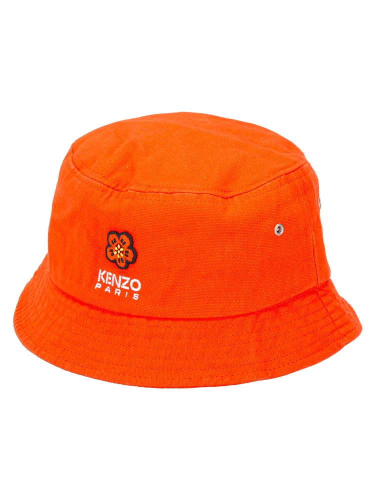Emboidered Flower Print Bucket Hat Orange Sz M