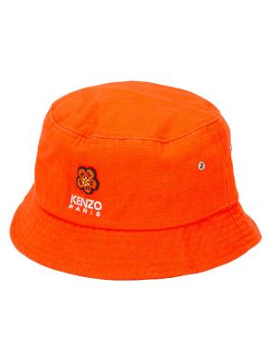 Emboidered Flower Print Bucket Hat Orange Sz M