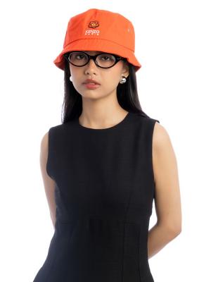 Emboidered Flower Print Bucket Hat Orange Sz M