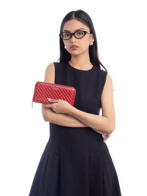 Quilted Calfskin 1M0506 Zip Wallet Rosso