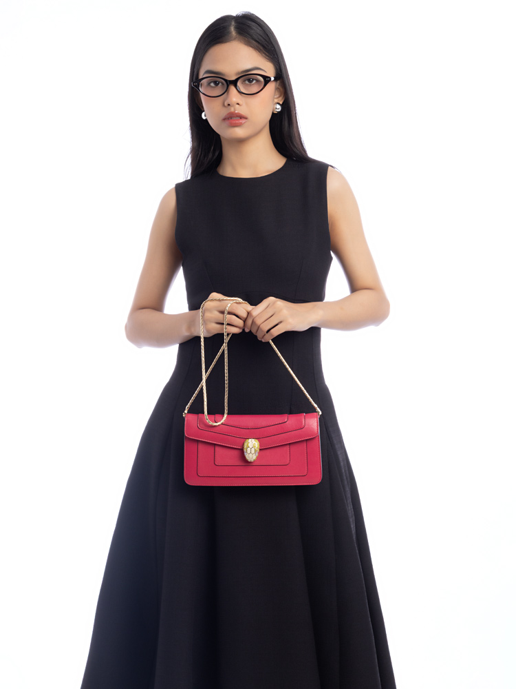 Lambskin Serpenti Forever Chain Clutch Dark Rose Pink