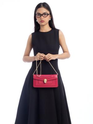 Lambskin Serpenti Forever Chain Clutch Dark Rose Pink