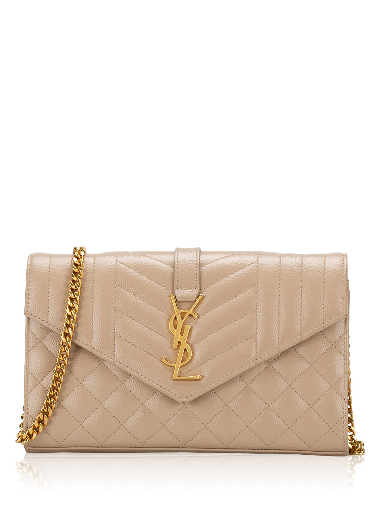 Grain De Poudre Triquilt Monogram 22cm Chain Wallet Dark Beige