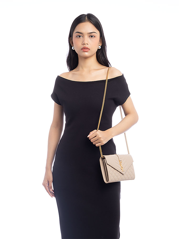 Grain De Poudre Triquilt Monogram 22cm Chain Wallet Dark Beige