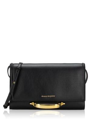 Calfskin The Story Clutch With Strap Black