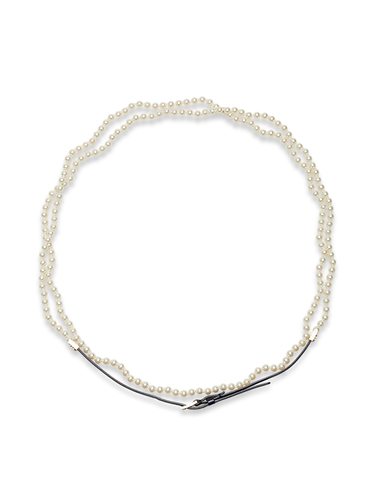 Pearl And Foil Leather Double Wrap Waist Belt Gold Black