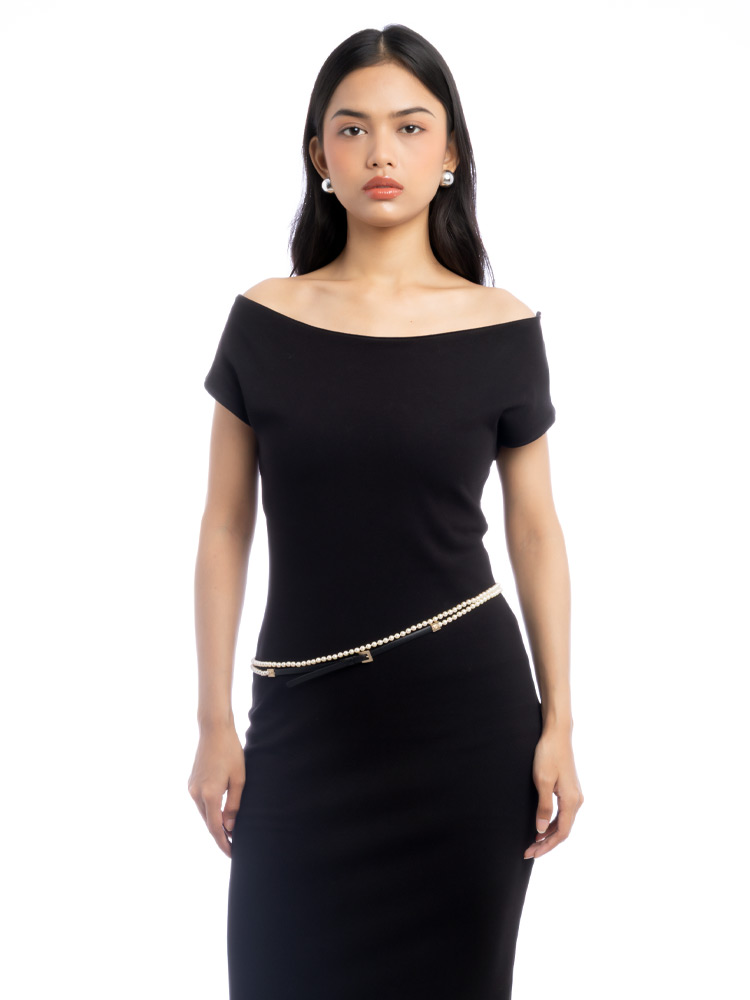 Pearl And Foil Leather Double Wrap Waist Belt Gold Black