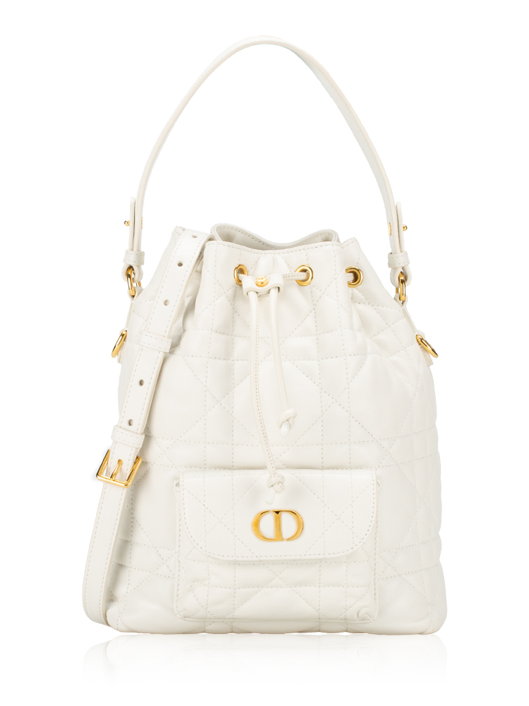 Lambskin Macrocannage Caro Small Bucket Bag Latte