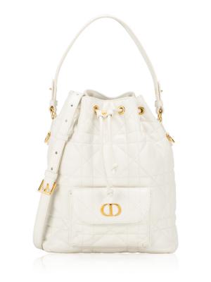 Lambskin Macrocannage Caro Small Bucket Bag Latte