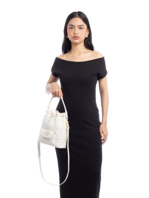 Lambskin Macrocannage Caro Small Bucket Bag Latte