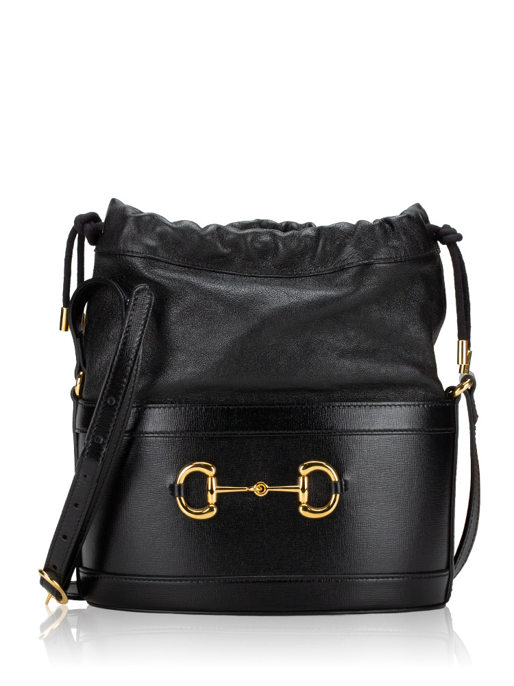 Calfskin Horsebit 1955 Drawstring Bucket Bag Black