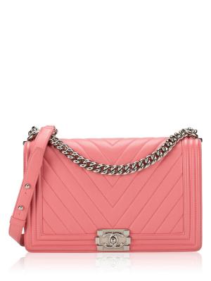 Calfskin Chevron New Medium Boy Flap Bag Pink