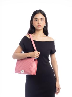 Calfskin Chevron New Medium Boy Flap Bag Pink